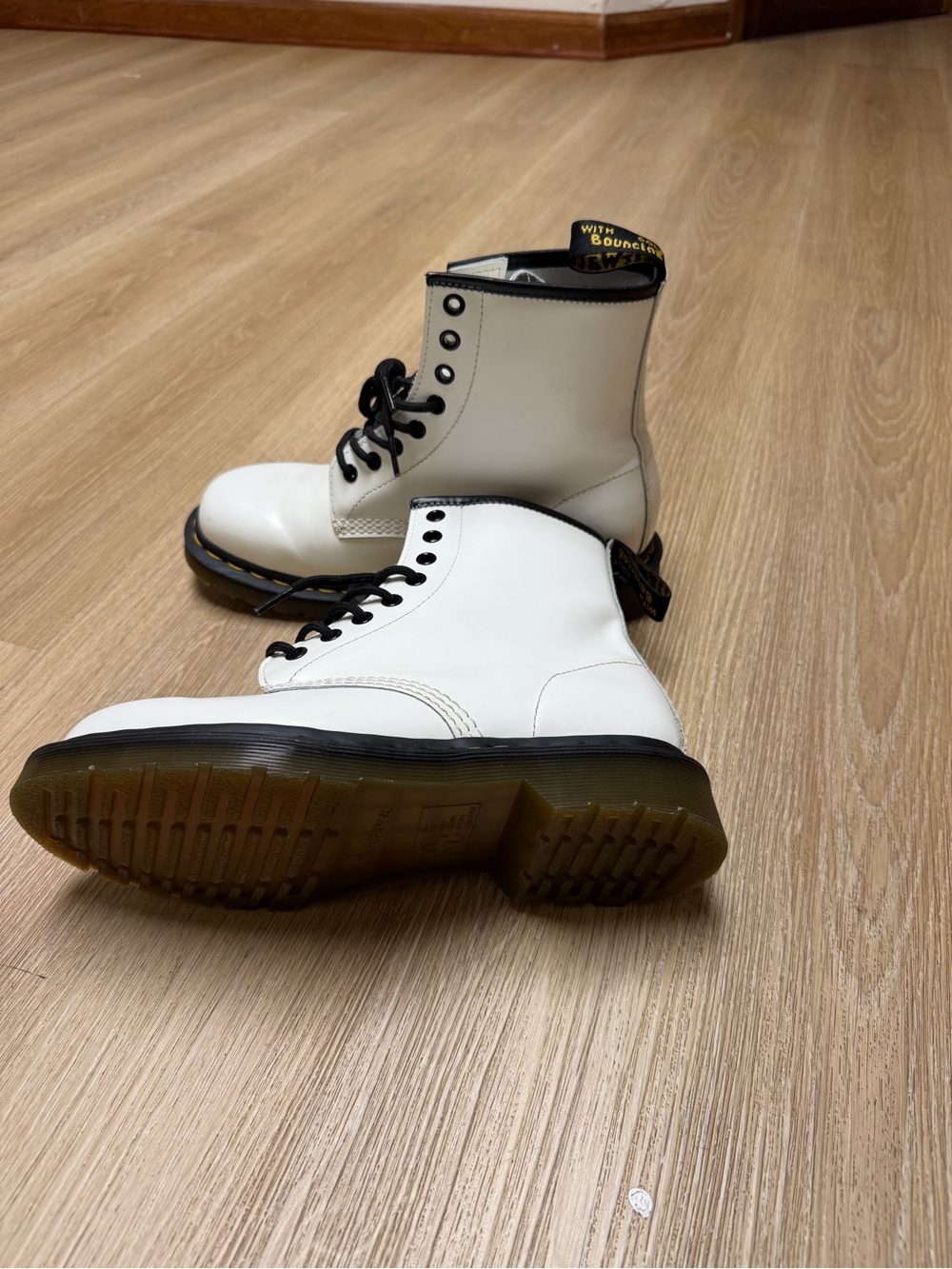 Dr. Martens White Leather 8-Eye Lace-Up Boots with Black Trim